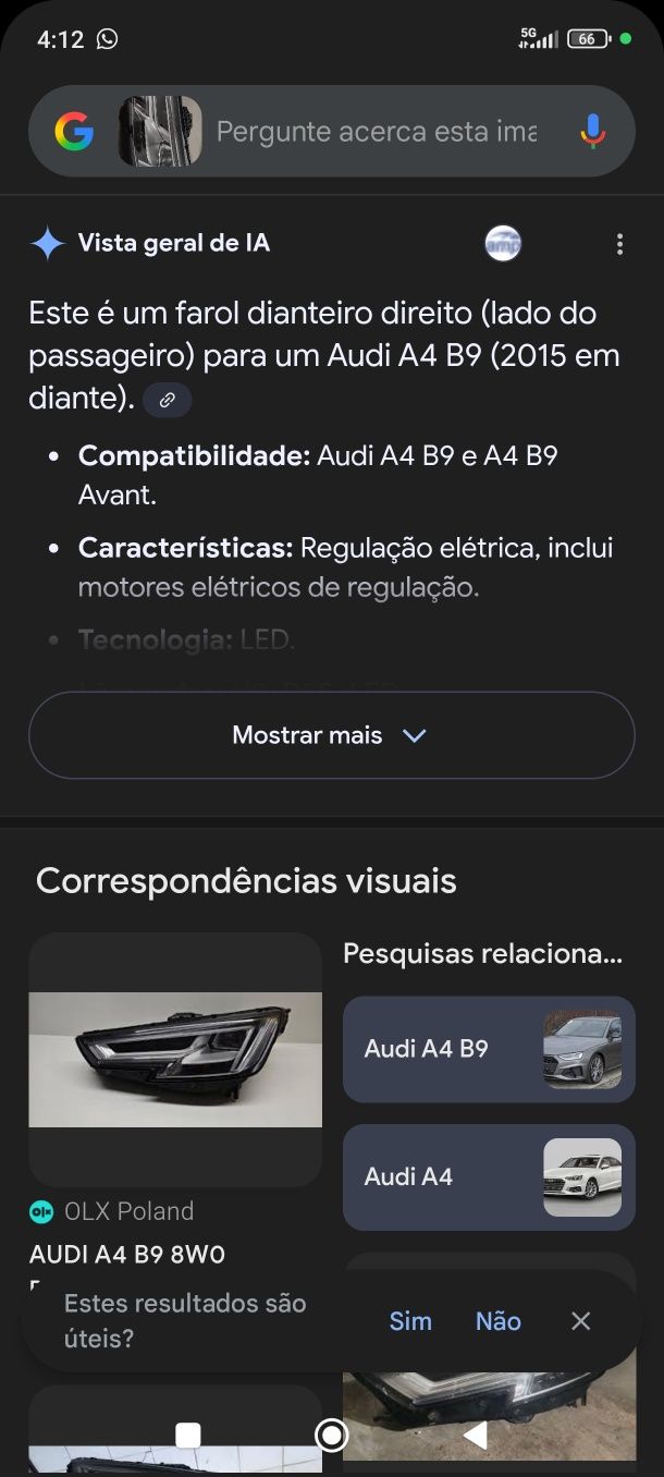 Faróis frente novos Audi A4 B9