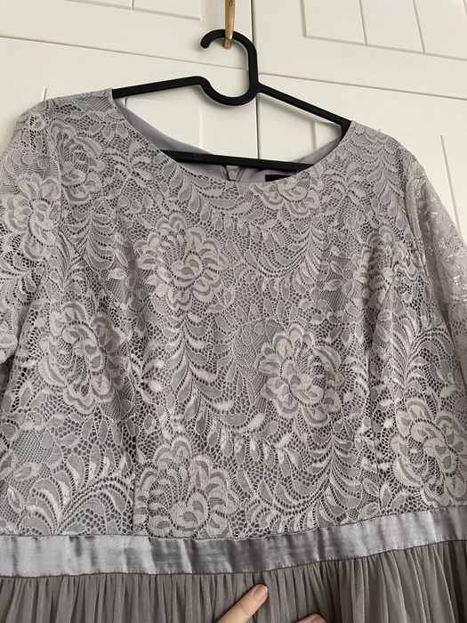 Długa szara sukienka na wesele elegancka L 40