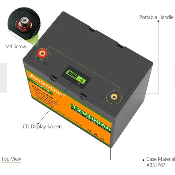Акумулятор для ДБЖ Anvolan LiFePO4 12.8V 100Ah з BMS, новий,  наявн
