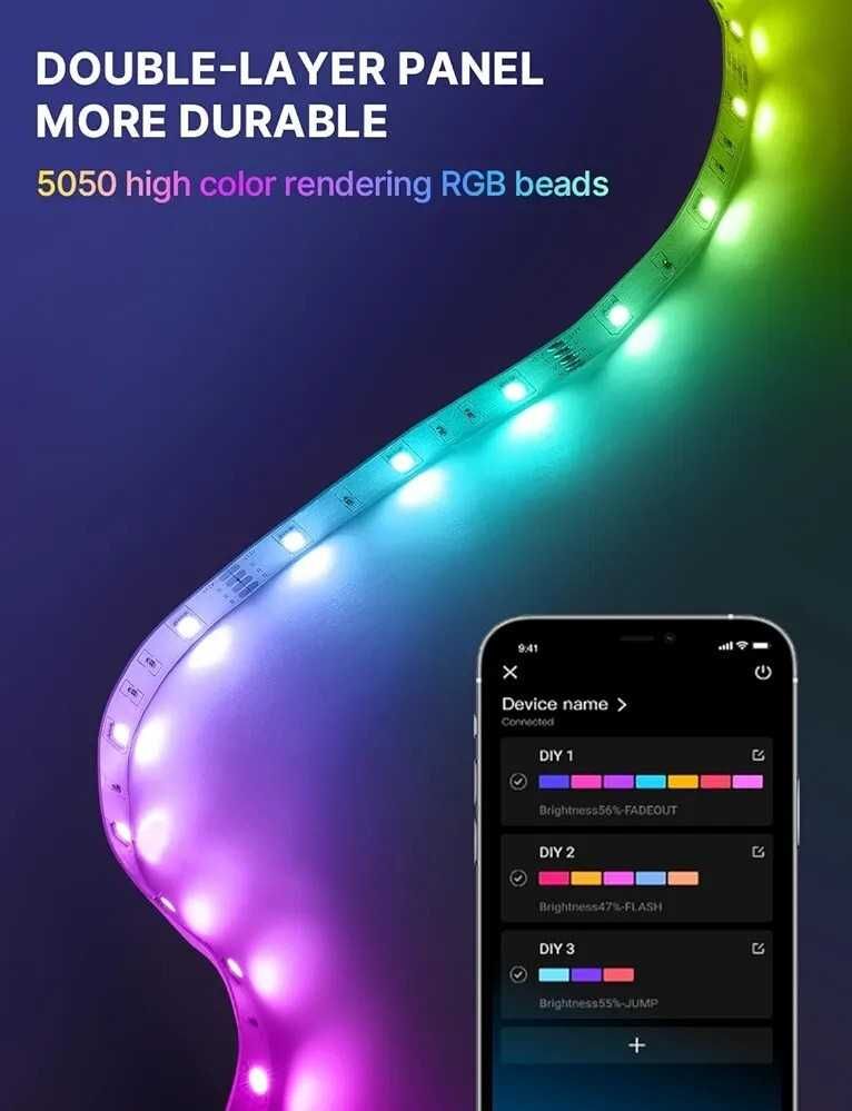Taśma LED bluetooth Mexllex oświetlenie 5050 RGB pilot ledy nowa 10 m
