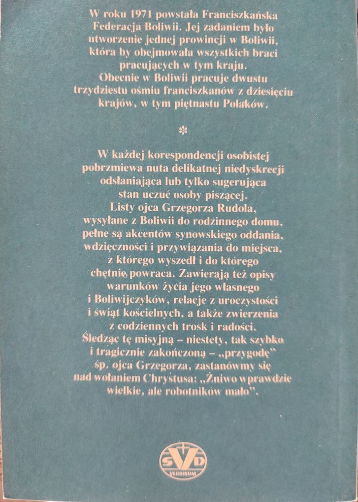 Grzegorz Rudol, książka -Listy z Boliwii