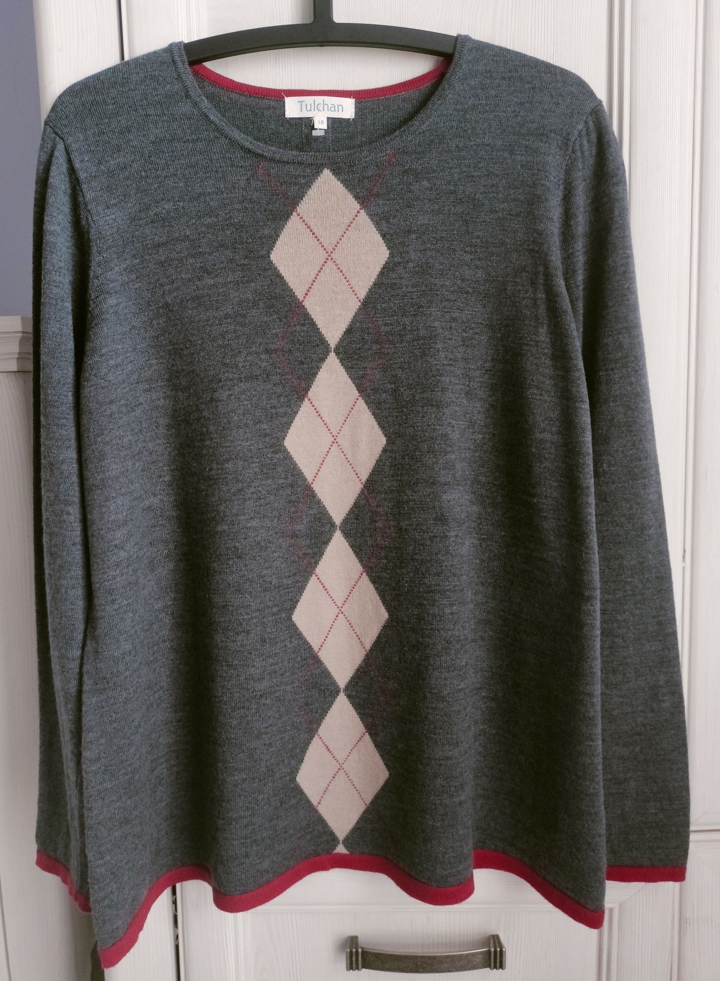 42 xl 44 XXL oversize wełniany sweter 100% wełna merino vintage unikat