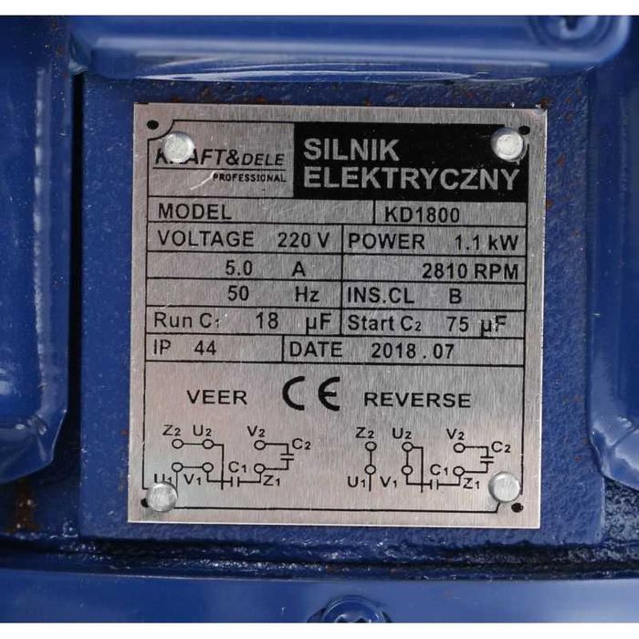 Silnik elektryczny 1,1KW 230V 2810obr silnik jednofazowy 1100W 2800rpm