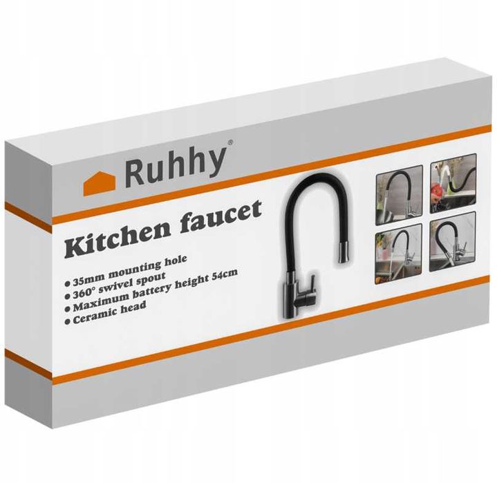 Nowa BATERIA KUCHENNA Czarna Elastyczna Wylewka Giętka Kran (-20%)