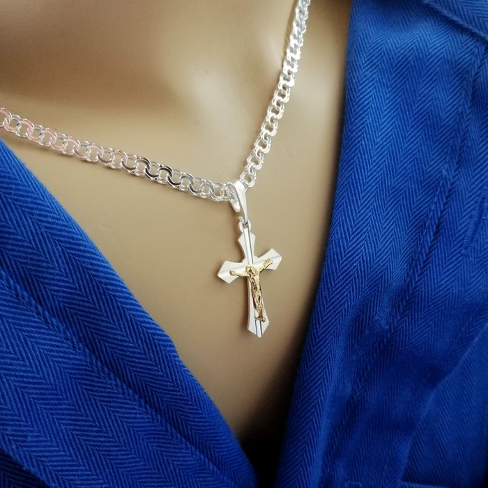 Srebrny Łańcuszek Garibladi + Zawieszka Krzyżyk Naszyjnik Z Krzyżem Pr