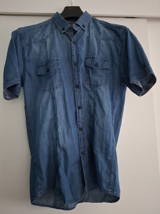Koszula męska jeansowa z krótkim rękawem – 100% bawełna