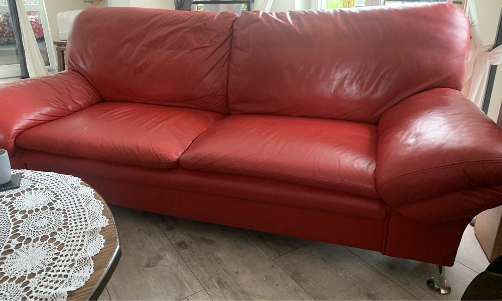 sofa z fotelem skóra naturalna