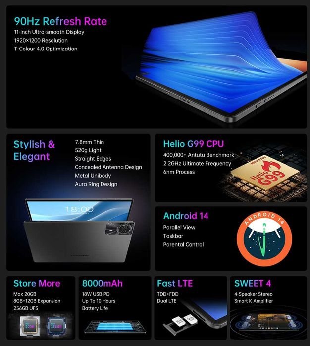 Планшет Teclast T50 MAX 20/256GB 11" LTE (2SIM) + оригінальний чохол