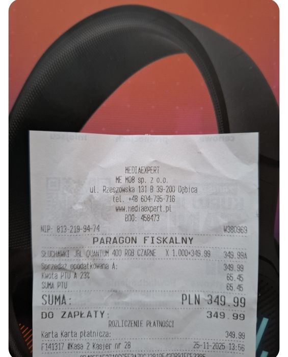 Słuchawki JBL Quantum 400 JAK NOWE kupione 25.11.2025
JBL Quantum 40