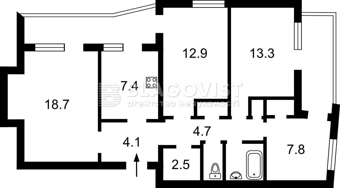 вул. Рибальська, 7 ст. м.Печерська 4к.  88м2