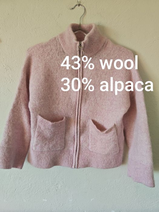 Selected femme S wełniany pudrowy sweter kurtka