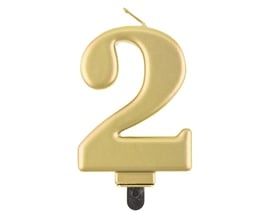 Świeczka Beauty&Charm cyfra 2 złoty metalik 2.0 cm