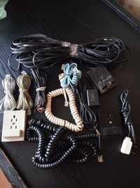 Телефонная розетка,шнуры,кабель,телефон.