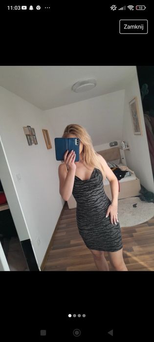 Sukienka sylwestrowa lejący dekolt sexy błyszcząca s xs mini impreza