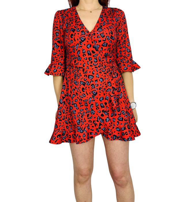 Czerwony kombinezon w panterkę z falbanami S 36