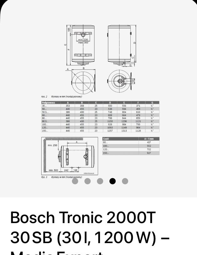 Podgrzewacz wody Bosch Tronic 2000T 30 SB (30 l, 1200 W)