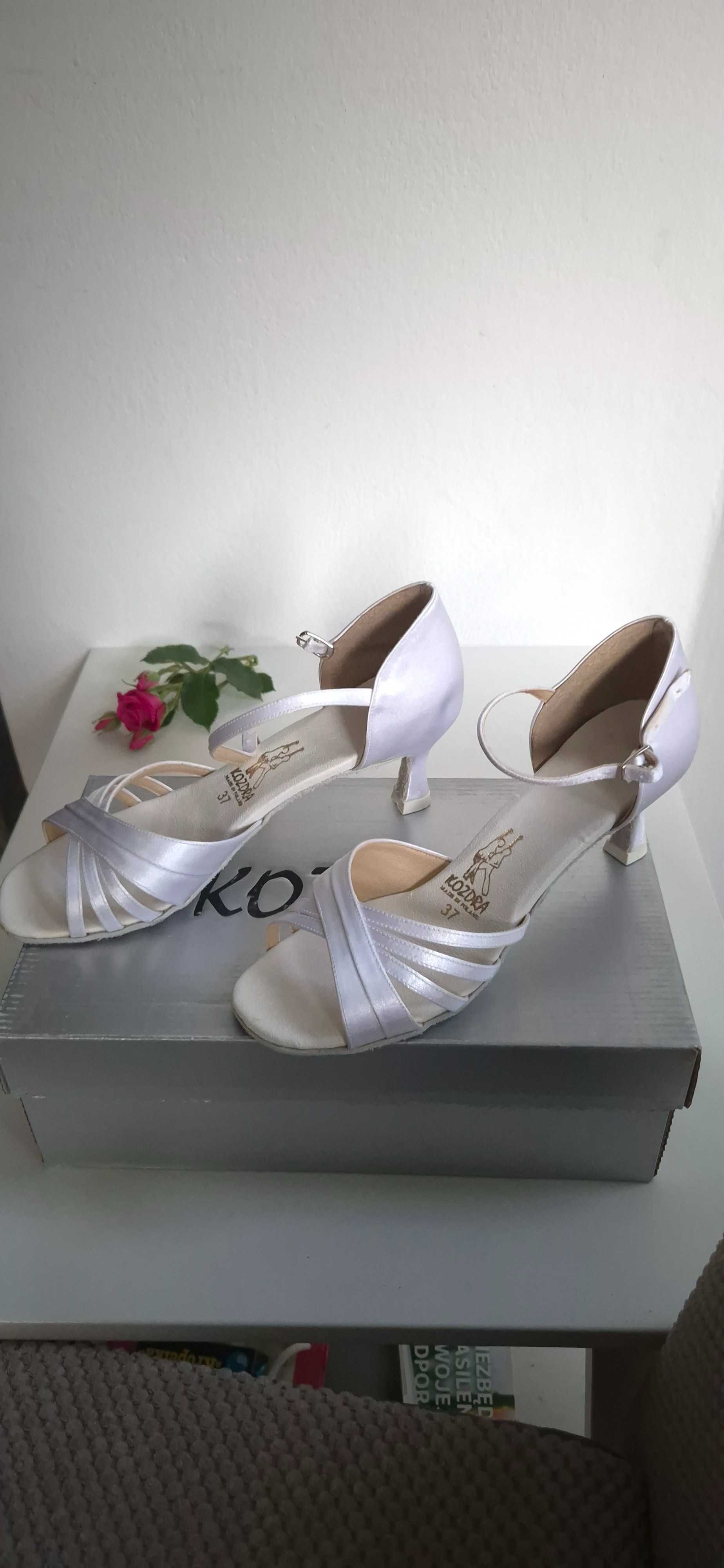 Buty taneczne białe KOZDRA latino/salsy/wesele-r.37, raz użyte, satyna