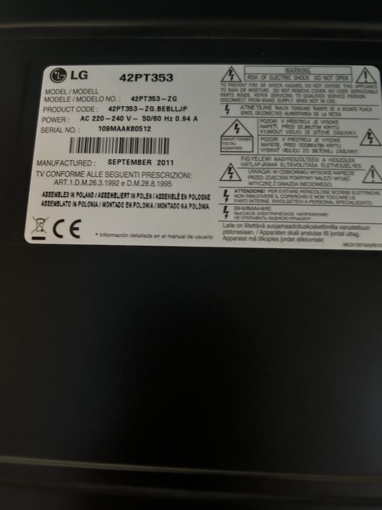 Telewizor marki LG 42Pt353 + dekoder dvtb w cenie
