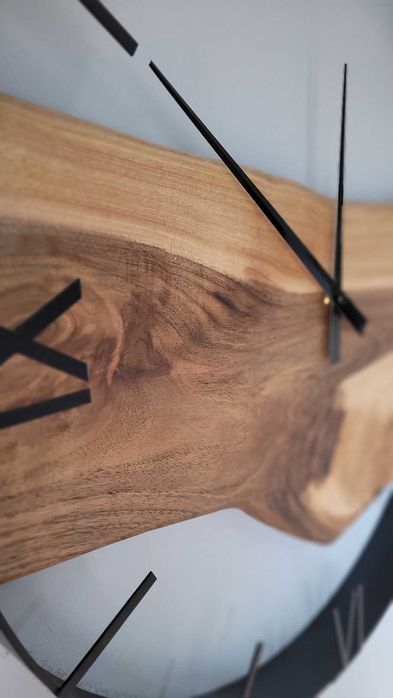 Zegar ścienny 60cm naturalne drewno orzechowe. Loft Rękodzieło Prezent