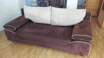 Kanapa sofa, fotel, podnóżek - komplet wypoczynkowy brązowy