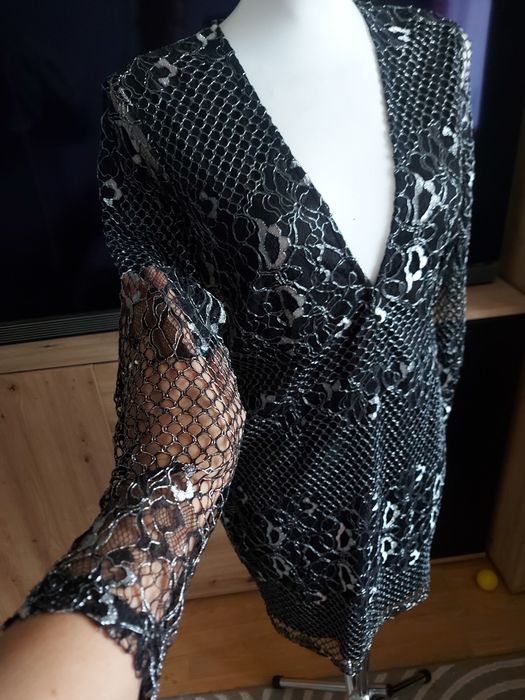 Sukienka koronkowa czarno srebrna wieczorowa sylwestrowa