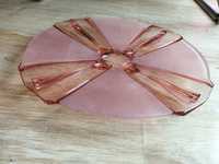 Patera w stylu art deco różowe rozalinowe szkło Czechosłowacja metka