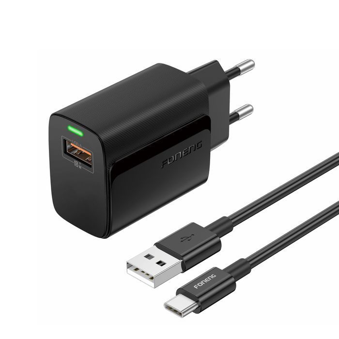 Foneng Ładowarka EU64 - USB - 18W z kablem Typ C czarna