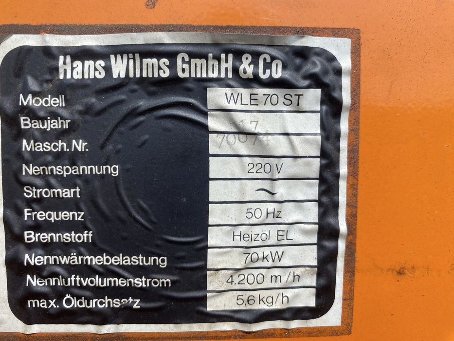 Nagrzewnica powietrza Piec na rope HANS WILMS WLE 70 ST