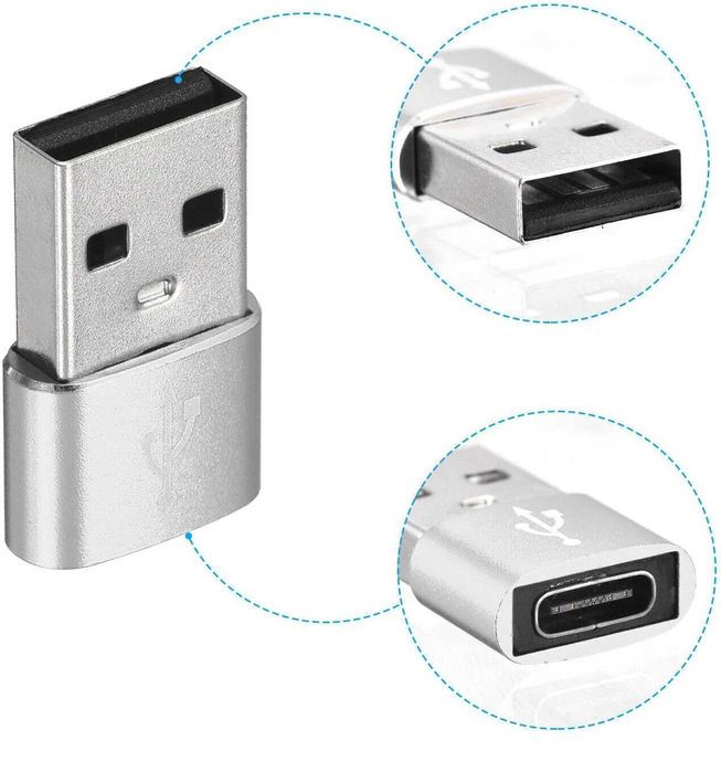 Przejściówka adapter OTG USB-C do USB-A srebrny 2 sztuki