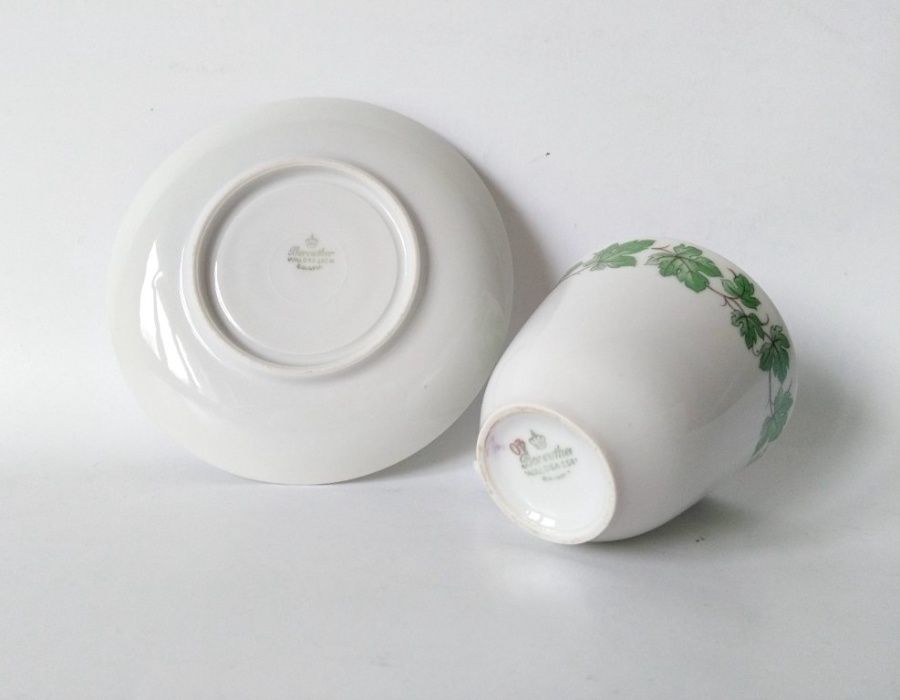 Duo Demitasse Filiżanka Bareuther porcelana listki Niemcy cudo