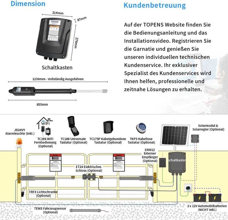 Napęd do bram skrzydłowych TOPENS KD702 3,6 m lub 140 kg na skrzydło