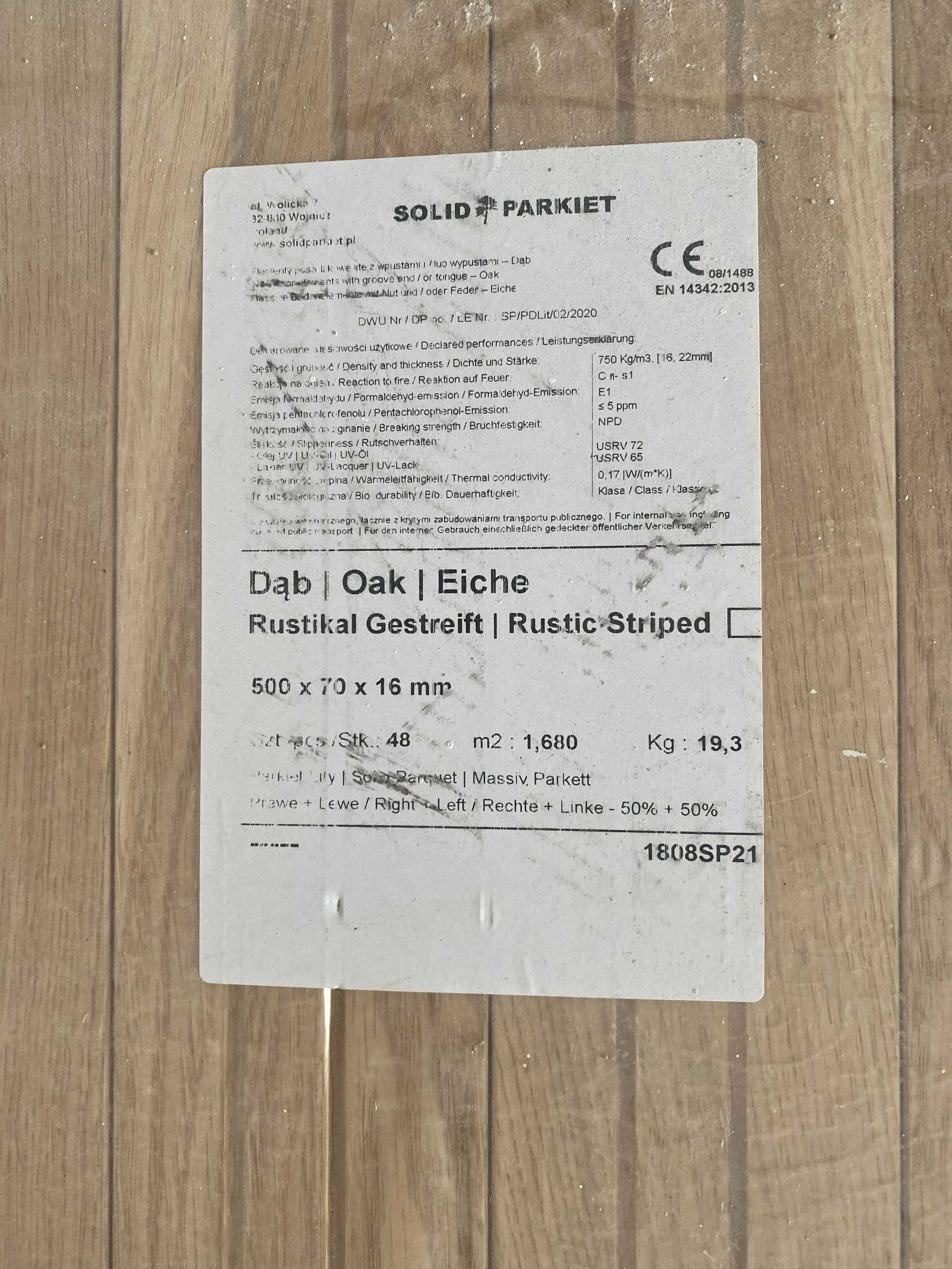 Parkiet klepka lita Dąb Rustikal Gestreift 16x70x500 mm 72,240 m2