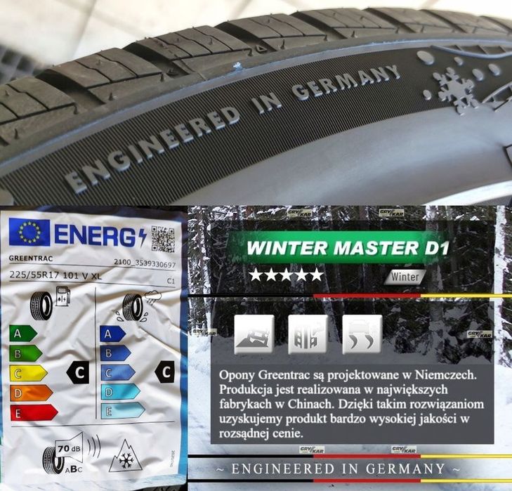 Opony 225/55r17 Greentrac Winter Master D1/2025r 3 lata gwar.