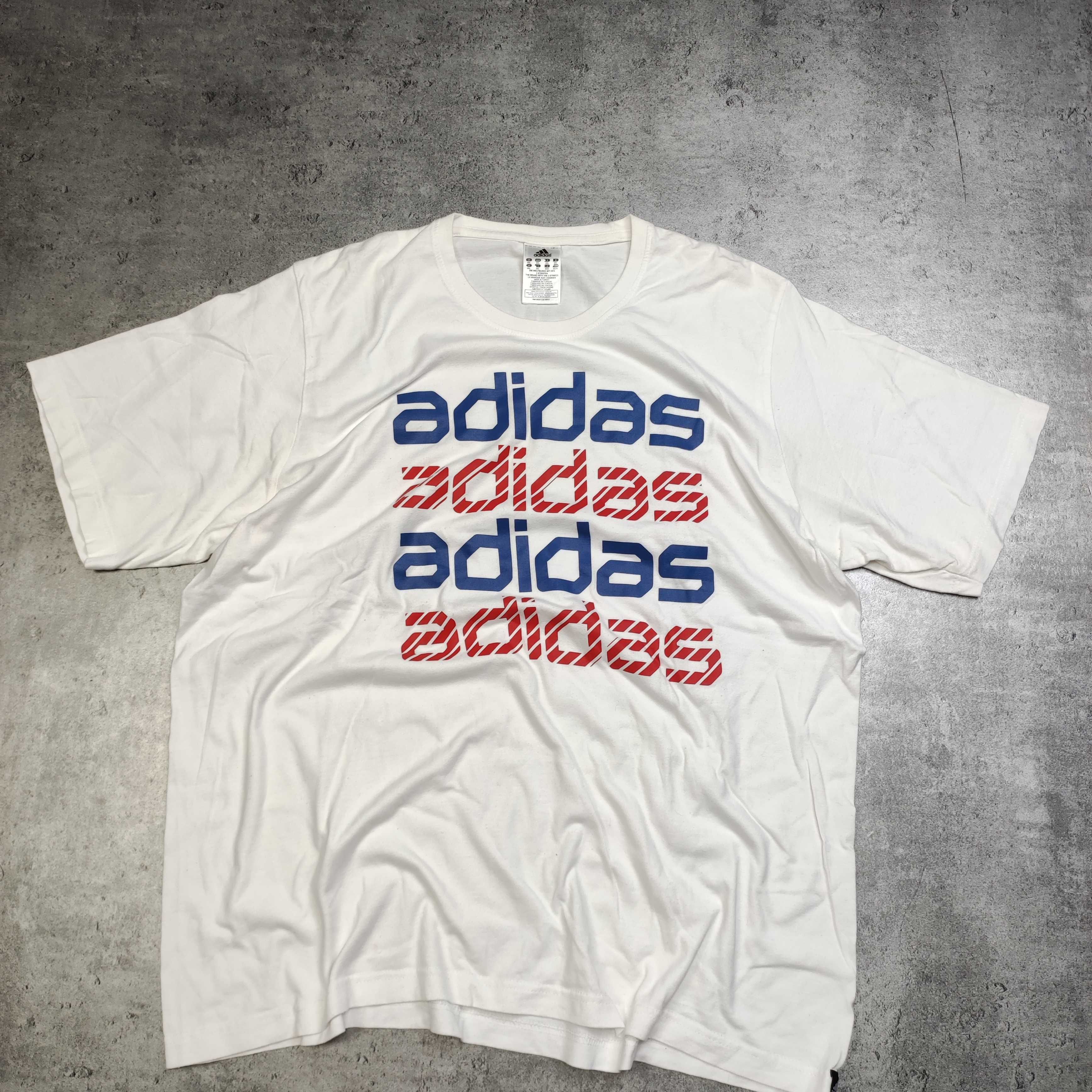 MĘSKA Koszulka PREMIUM Adidas Duże Logo Biała bawełna Sportowa Nadruk
