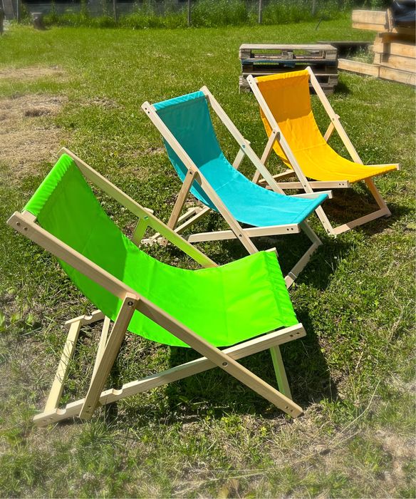 Leżak ogrodowy drewniany kolory, stelaż, materiał na leżak tkanina
