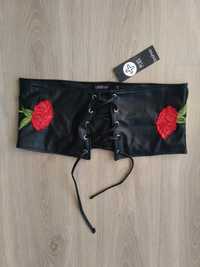 Nowy czarny pas gorset wiązany sznurowany z różami róża róże Boohoo.