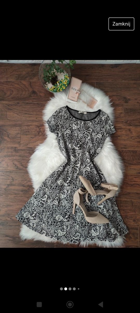 Oasis Sukienka we Wzorek taliowana ciepły materiał 
Rozmiar XS