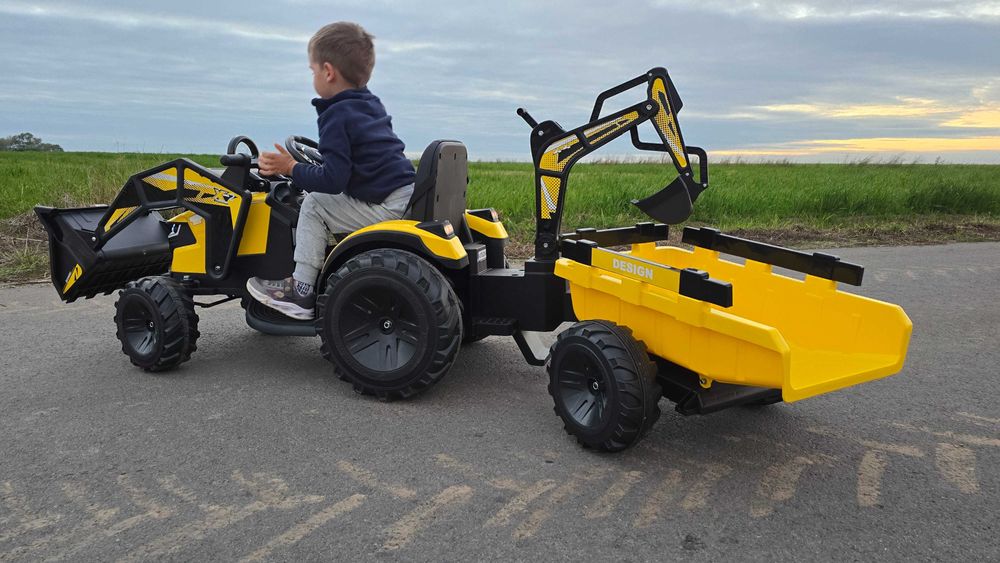 Duży TRAKTOR KOPARKA SX2068 24V 400W z przyczepą dla dzieci