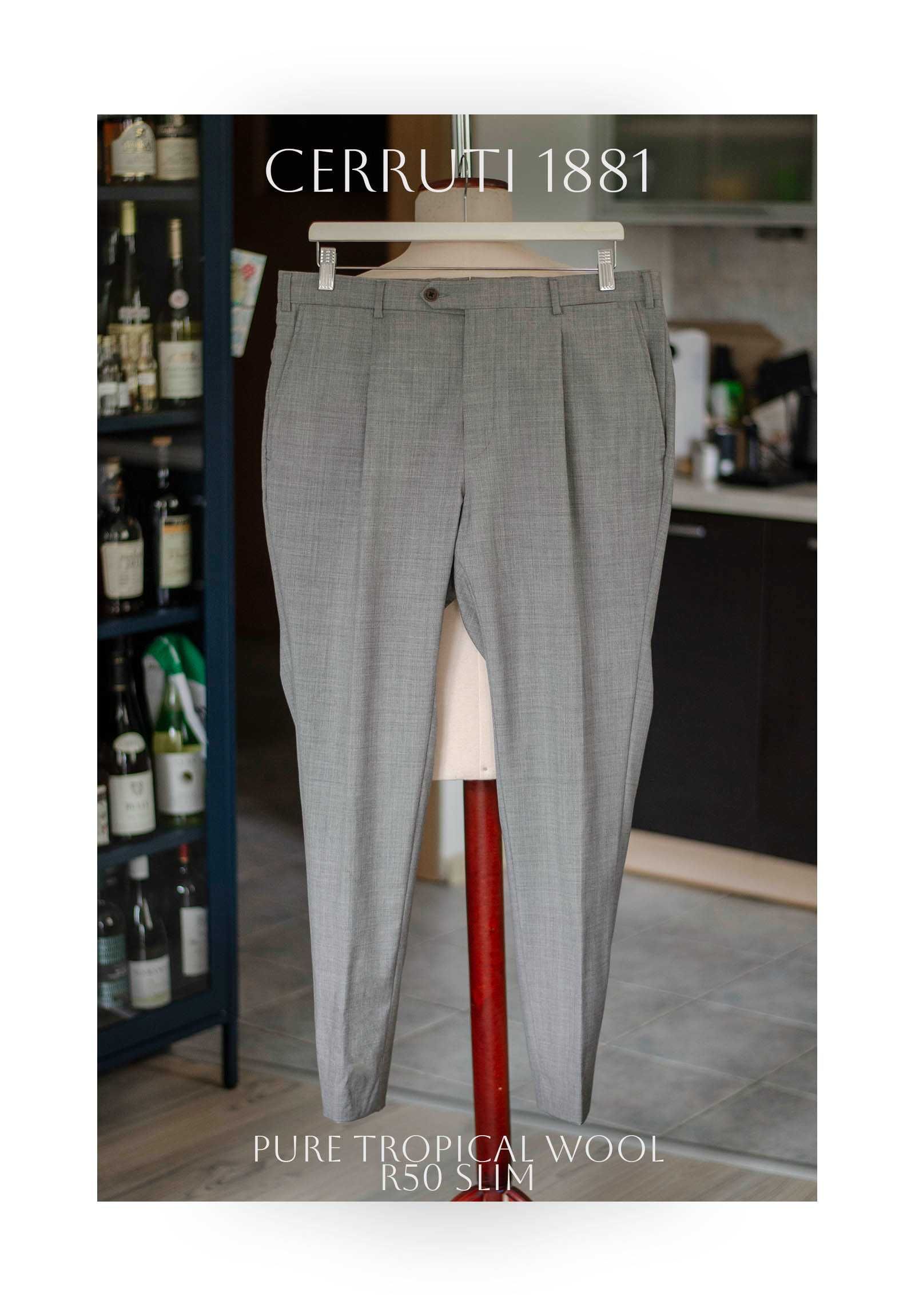 Spodnie Cerruti 1881, 100% wełna tropikalna, r50 slim, zakładki, Italy