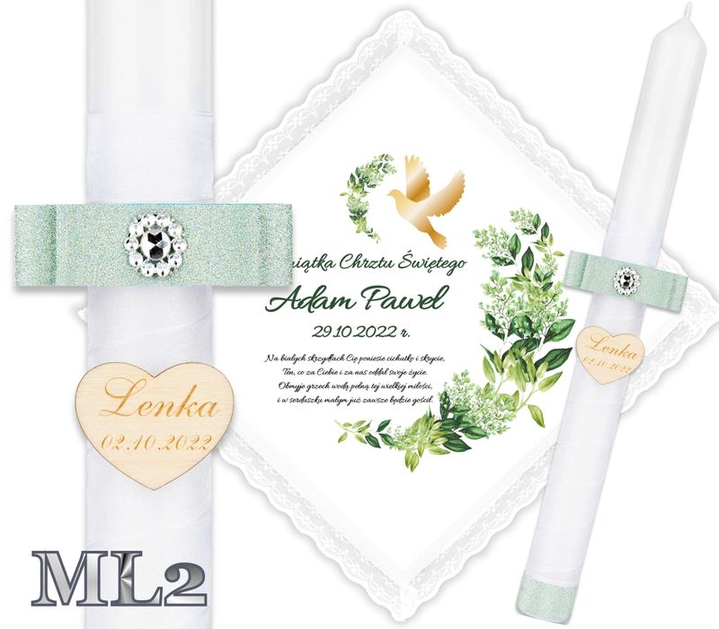 Szatka i Świeca do chrztu gromnica Glamour Chrzest krzyżmo Ametyst ML