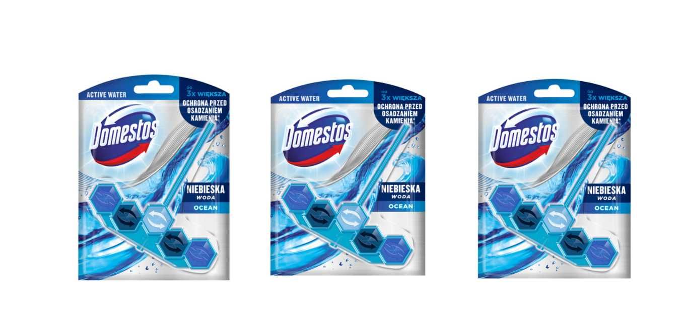3x Domestos kostka zawieszka do WC Ocean barwiąca na niebiesko 53g