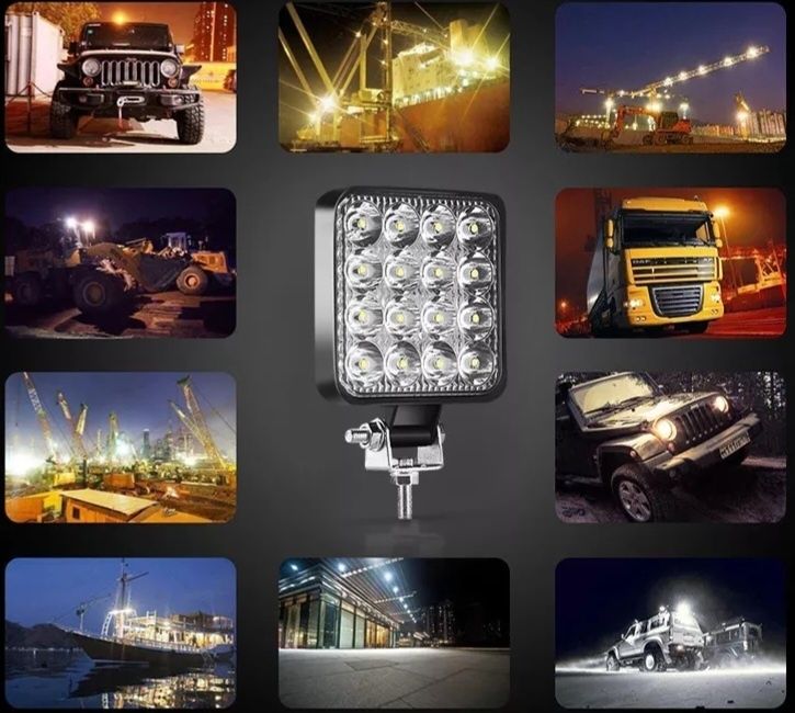 Фара LED Лед квадратная 48W 16 диодов ФСО Mini Стробоскоп 8.5см×8.5см