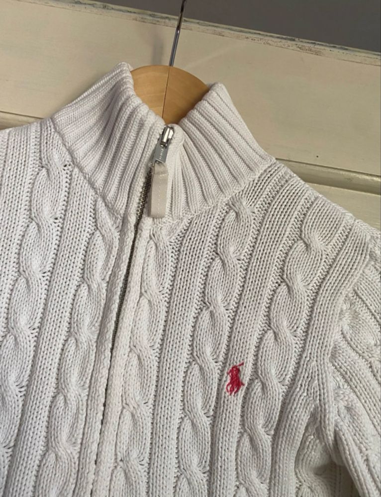 Biały sweter Ralph Lauren zapinany kardigan 100% bawełna