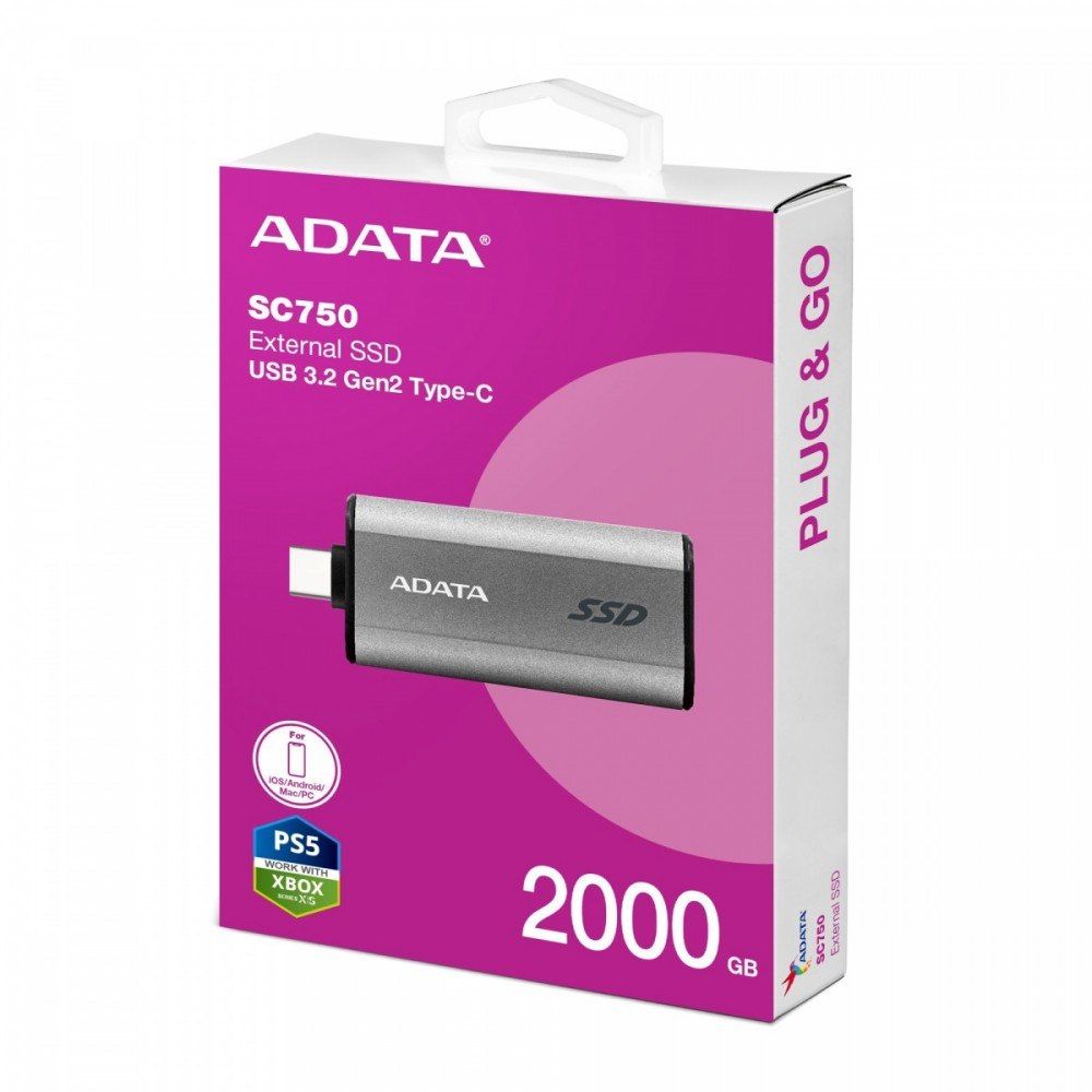 Adata Dysk przenośny 2 TB SSD SC750 USB 3.2 typu C 1050/1000 MB/s