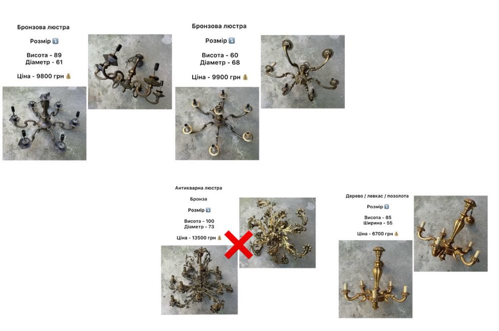 Вінтажні бронзові люстри