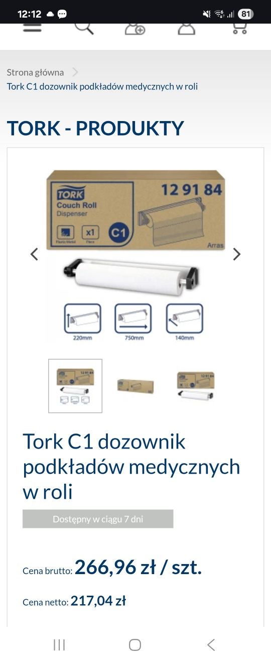 Dozownik do podkładów medycznych tork c1