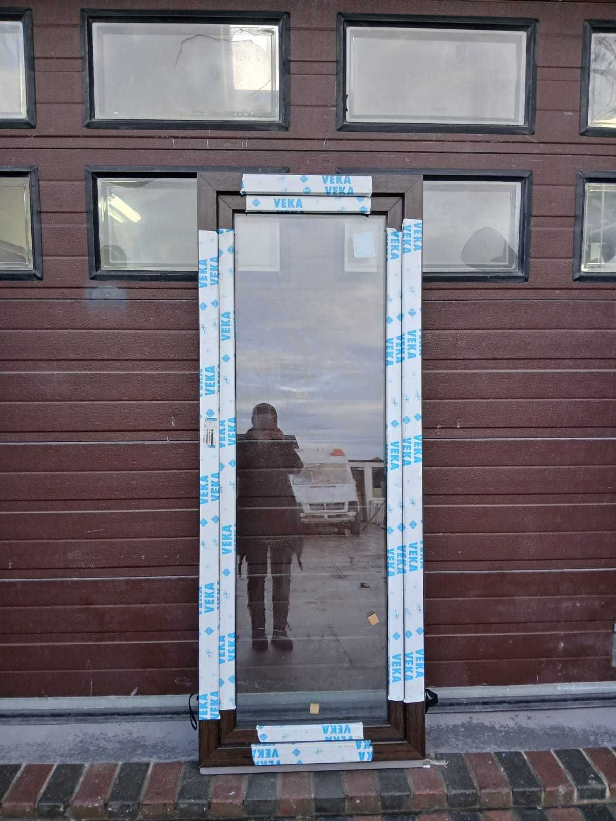 Nowe Okno balkonowe Veka orzech 75x195 brązowe brąz DOWÓZ CAŁY KRAJ
