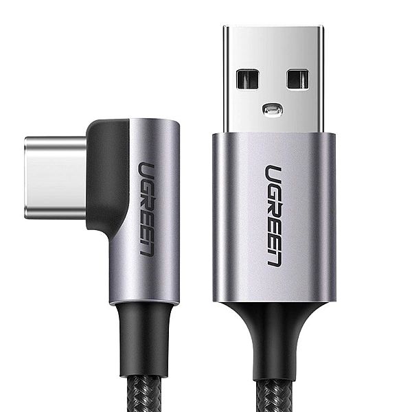 Kątowy kabel przewód USB - USB Typ C 1m 3A szary