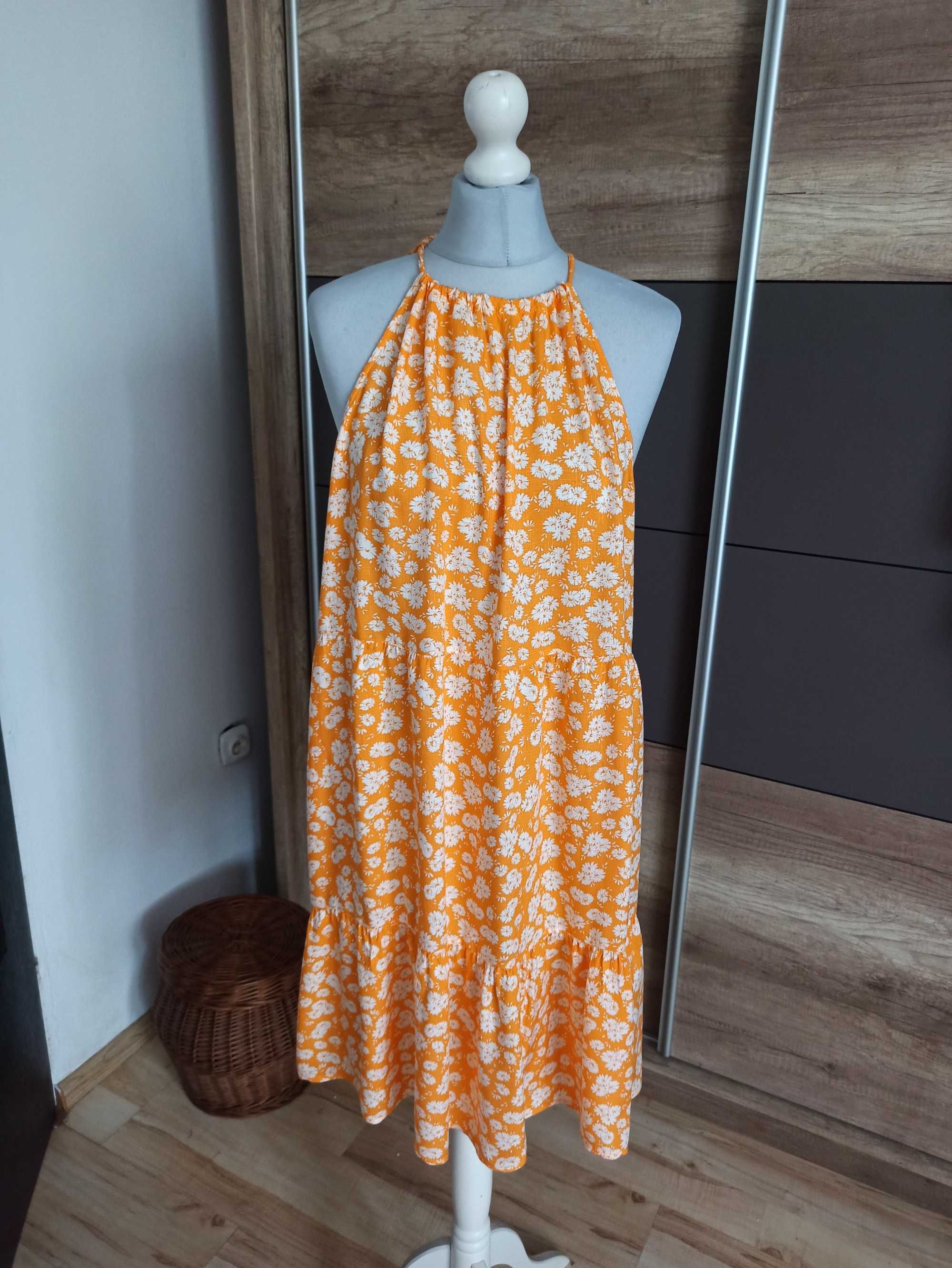 Pomarańczowo biała letnia sukienka r. 48