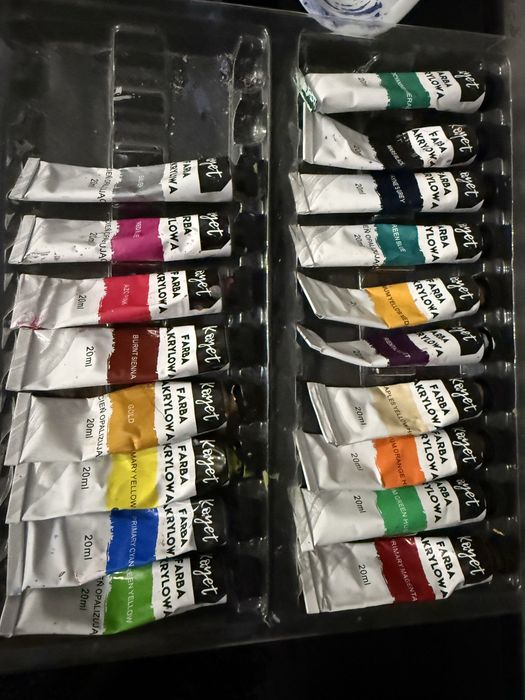 Farby akrylowe kayet, pastele olejne pentel, farby akwarele, paleta